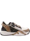 Fendi Brown Leather And Brown Ff Jacquard Running Shoes In Multi