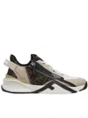 Fendi Beige Leather Sneakers With Ff Motif In Multi