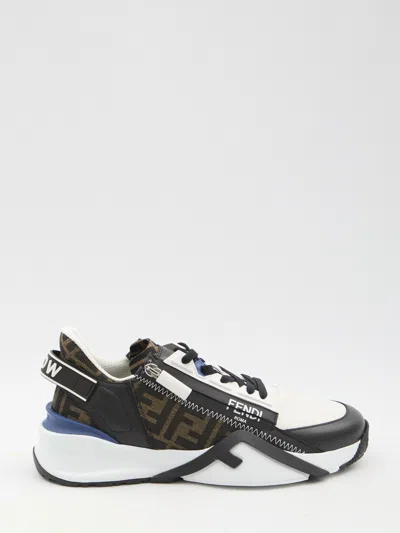 Fendi Black Ff Jacquard And Leather Running Sneakers In Multi