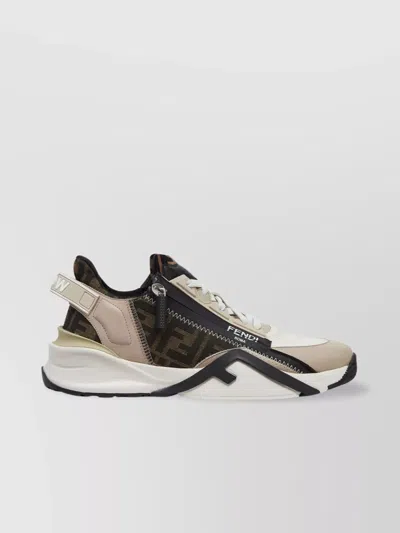 Fendi Beige Leather Sneakers With Ff Motif In Brown
