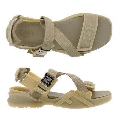 Pre-owned Fendi Flow Strappy Sandals Beige Size 11 Uk / 12 Us