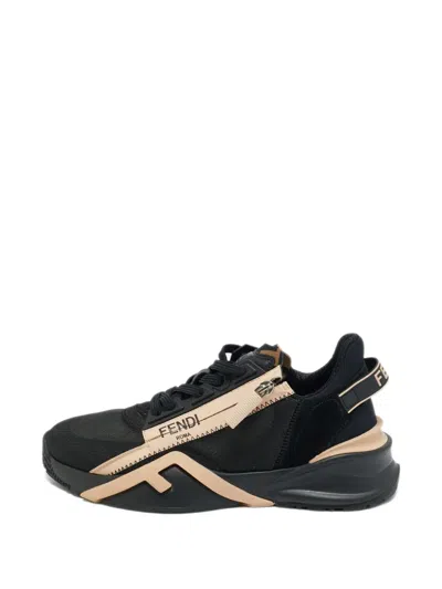 Pre-owned Fendi Flow Zipped Panelled Sneakers In Black