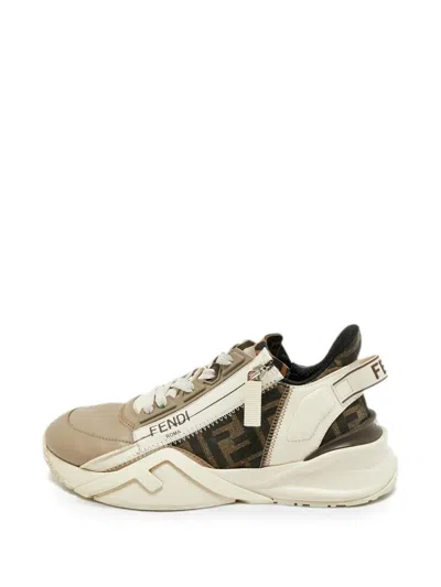 Pre-owned Fendi Flow Zucca Canvas Sneakers In Neutrals