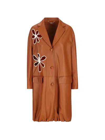 Fendi Flower Appliqué Coat In Brown