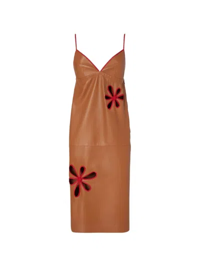 Fendi Flower Appliqué Dress In Brown