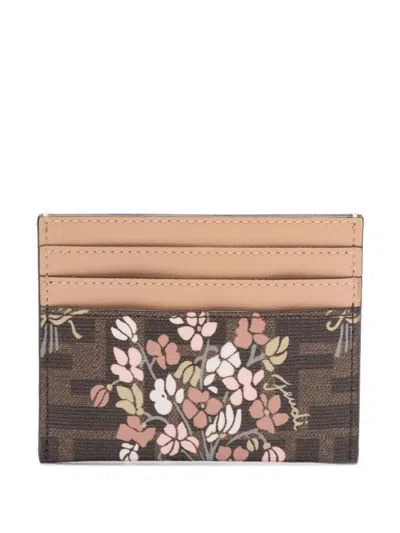 Fendi Flower Bouquet Ff Fabric Card Holder Accessories In Brown