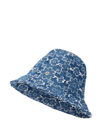 Fendi Flower-embroidered Denim Hat In Metallic