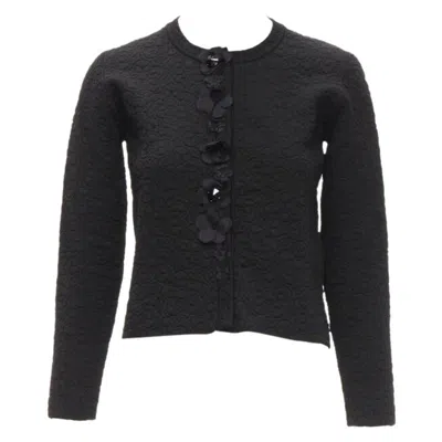 Pre-owned Fendi Flowerland Black Floral Jacquard 3d Petal Stud Cardigan It36 Xs