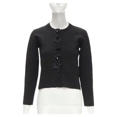 Pre-owned Fendi Flowerland Black Floral Jacquard 3d Petal Stud Cardigan It36 Xs