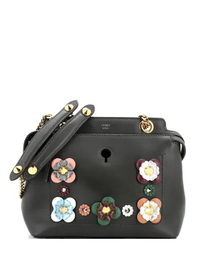 Pre-owned Fendi Flowerland Dotcom Convertible Embellished Leather Small Satchel In Green