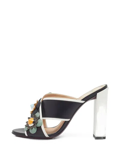 Pre-owned Fendi Flowerland Heeled Sandals In Black