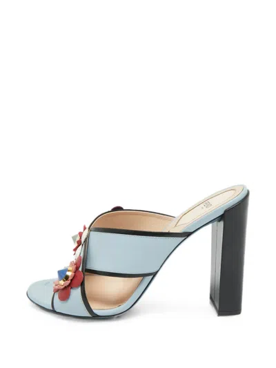 Pre-owned Fendi Flowerland Heeled Sandals In Blue