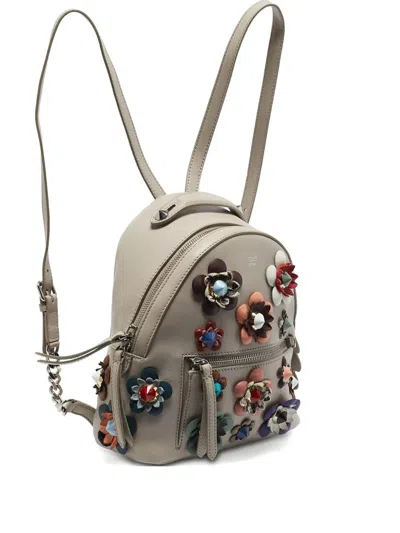 Pre-owned Fendi Flowerland Leather Backpack In Gray