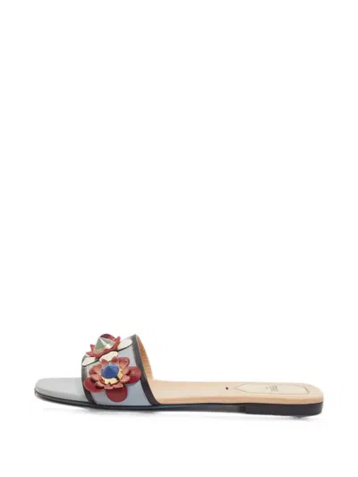 Pre-owned Fendi Flowerland Leather Sandals In Blue