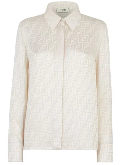 Fendi Flowing Long-sleeved Shirt With Elegant Silhouette In Bianco