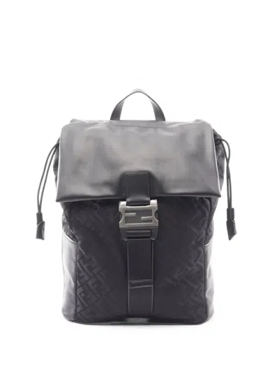 Pre-owned Fendi Flux Buckle Backpack In Black