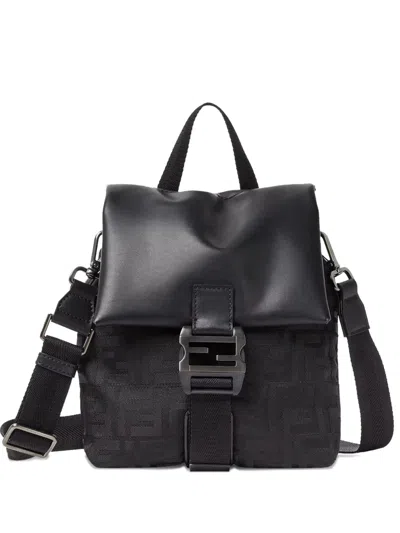 Fendi Flux Buckle Ff-motif Shoulder Bag In Black