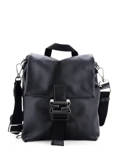 Pre-owned Fendi Flux Leather Small Crossbody Bag In Black