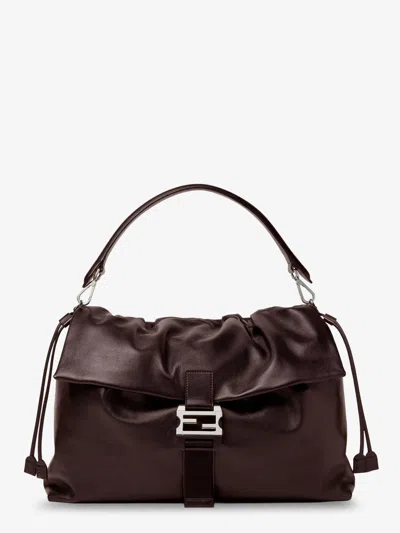 Fendi Flux Maxi Messenger Leather Shoulder Bag In Brown