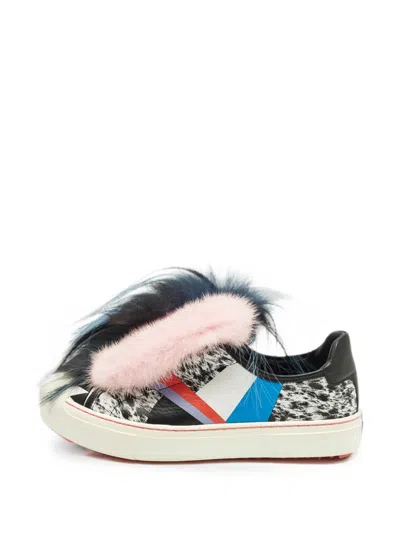 Pre-owned Fendi Flynn Faux-fur Sneakers In Black