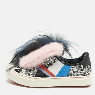 Pre-owned Fendi Flynn Size 38 Multicolor Faux Fur And Leather Low Top Sneakers