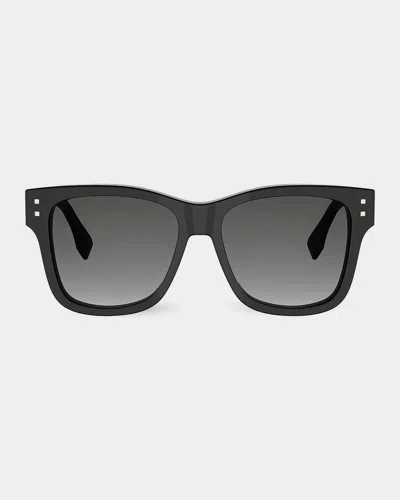 Fendi Fold 55mm Square Sunglasses In Shiny Black / Gradient Smoke
