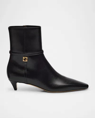 Fendi Fold Leather Ff Harness Booties In F0qa1 Nero