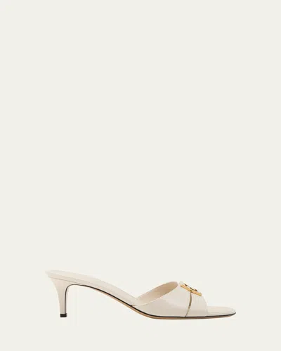FENDI FOLD LEATHER KITTEN-HEEL SANDALS