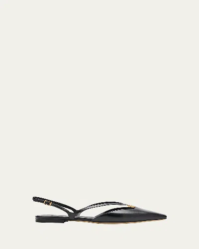 Fendi Fold Leather Slingback Flats In Black
