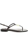 Fendi Ffoldo Python Leather Sandals With Adjustable Ankle Strap In Brown