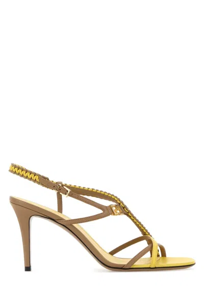 Fendi Color-block Lamb Leather Heel Sandal In Brown