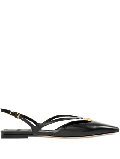 Fendi Fold Slingback Leather Flats In Black