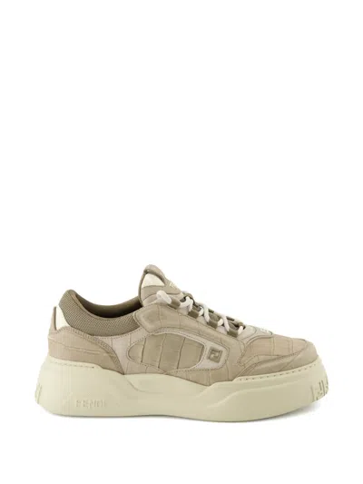 Fendi Force Crocodile-effect Logo Sneakers In Neutral