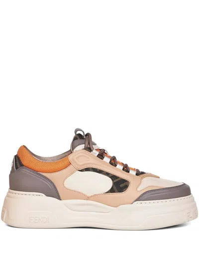 Fendi Force Leather Sneakers With Ff Jacquard And Mesh Details In Animal Print