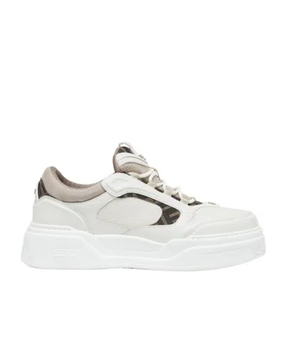 Fendi Force Lace-up Low-cut Casual Shoes In White Beige