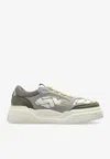 Fendi Force Sneaker In White Leather And Green Nubuck Men