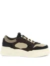 Fendi Force Leather Sneakers With Ff Jacquard And Mesh Details Shoes In Neutral