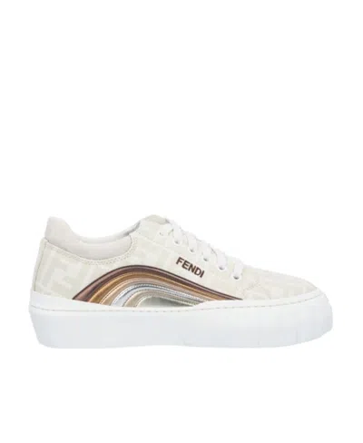 Fendi Force Logo Lace Up Casual Sneakers In White