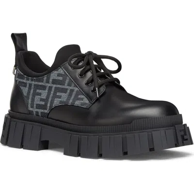 Fendi Force Lug Sole Derby In Nero/blue