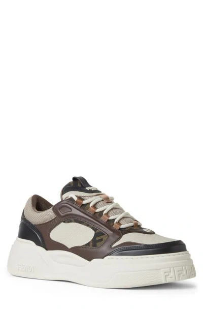 Fendi Force Sneakers In Leather And Jacquard Cotton Blend In Multi