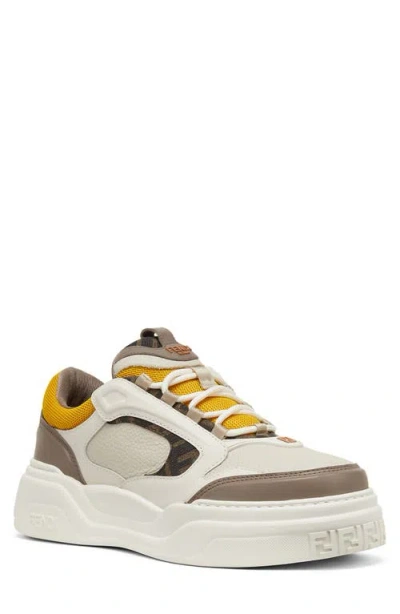 Fendi Force Leather And Ff Jacquard Mesh Sneakers In Multi