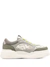 Fendi Force Sneaker In White Leather And Green Nubuck Men In Green
