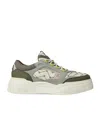 Fendi Force Sneaker In White Leather And Green Nubuck Men In White