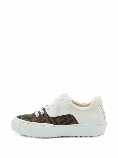 Pre-owned Fendi Force Zucca Sneakers In White