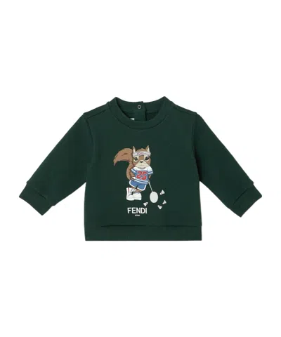 Fendi Forest Green Cotton Baby Sweatshirt With Multicolor Print