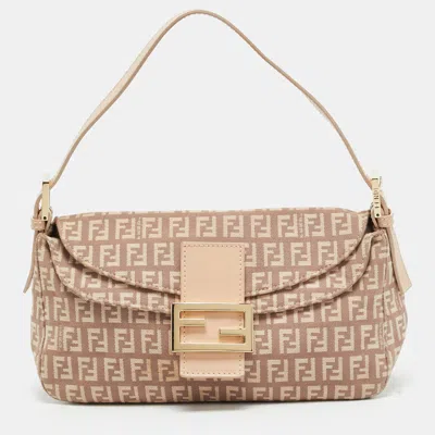 Pre-owned Fendi Forever Baguette Beige Zucchino Canvas Bag