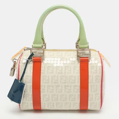 Pre-owned Fendi Forever Bauletto Mini Multicolor Coated Canvas And Patent Leather Sequins Boston Bag