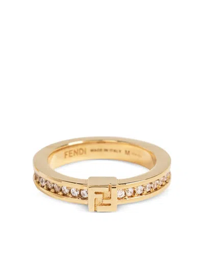 Fendi Forever Crystal-embellishment Ring In Gold