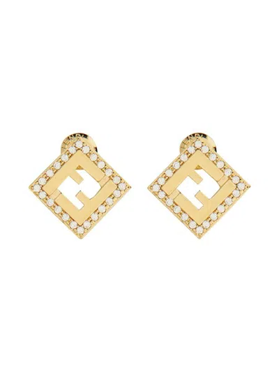 Fendi Forever  Embellished Stud Earrings In Gold