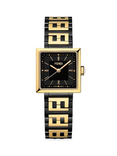 Fendi Forever  23mm Goldtone Stainless Steel Bracelet Watch In Black